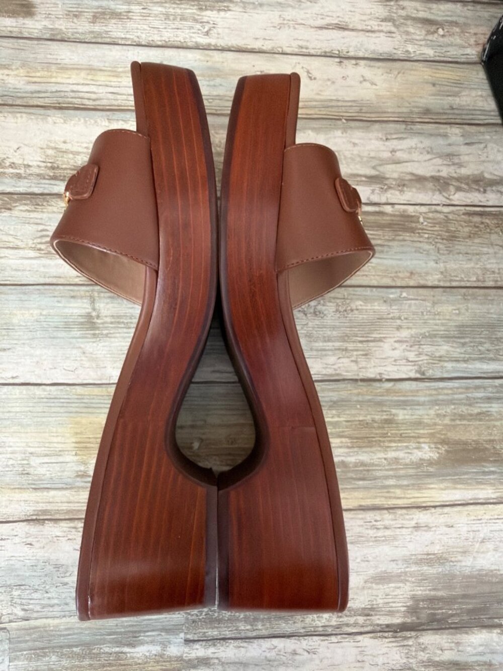 Ralph Lauren Roxanne Block Heel Slide Sandals Tan Leather Sz 11 New in Box - Picture 7 of 15